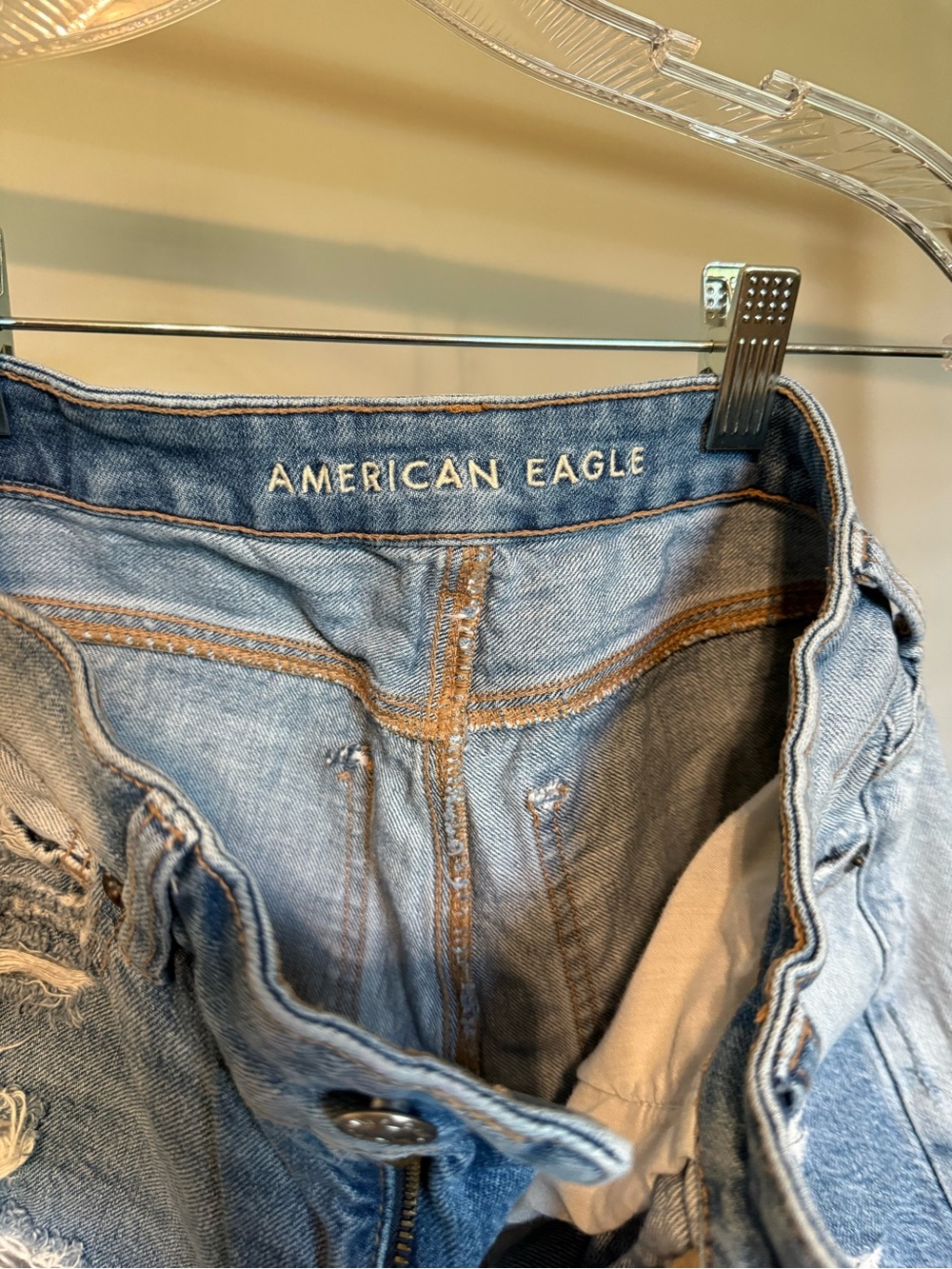 American Eagle Outfitters Distressed Denim Shorts - Light Blue Wash - Picture 4 of 9